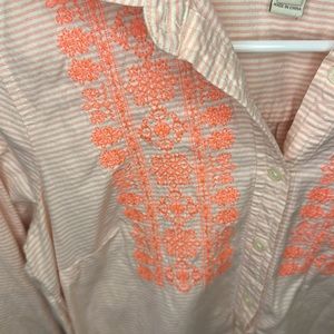 J CREW - gorgeous neon detail half button up S collared shirt